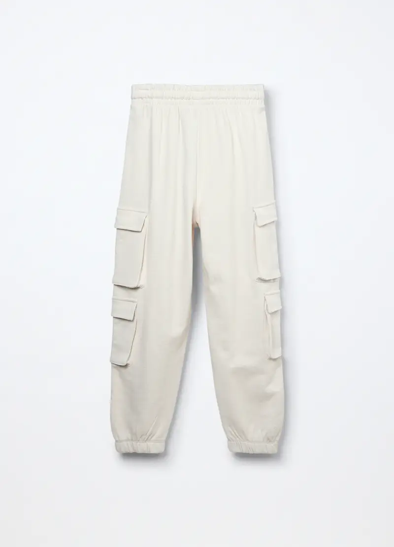 Jogger Cargo In French Terry Di Puro Cotone Ragazza, Bambina, Bianco gesso miniatura 2
