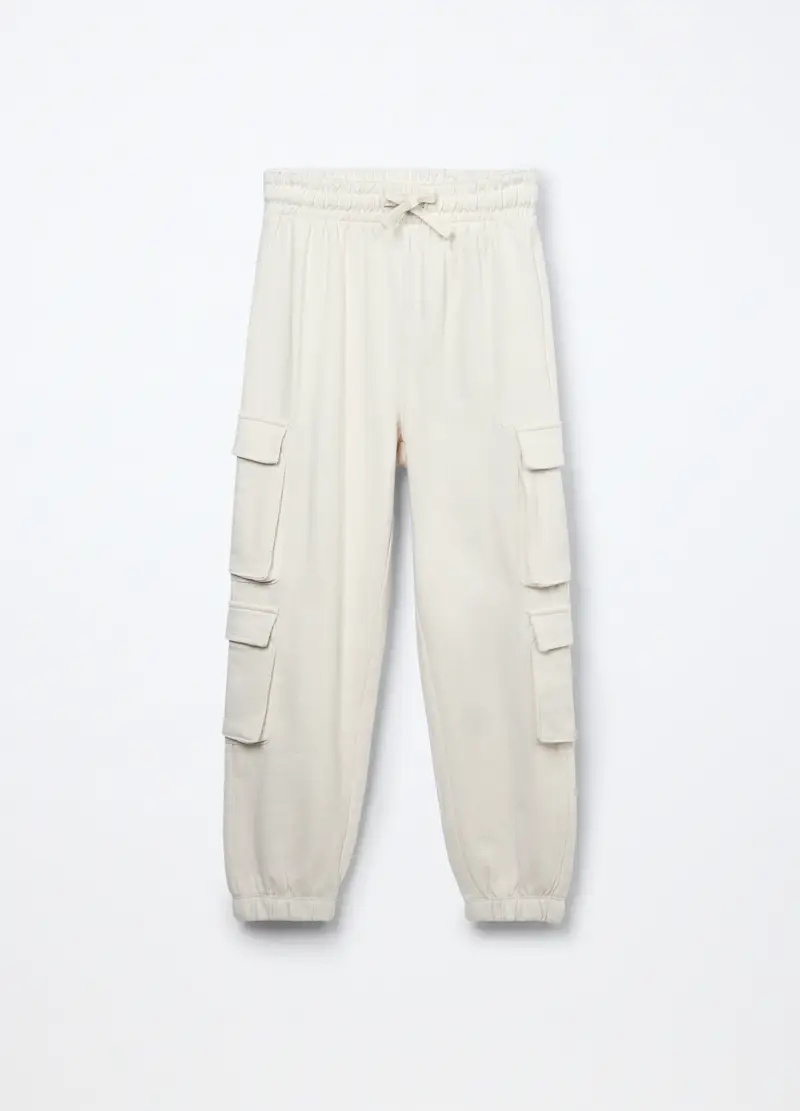 Jogger Cargo In French Terry Di Puro Cotone Ragazza, Bambina, Bianco gesso