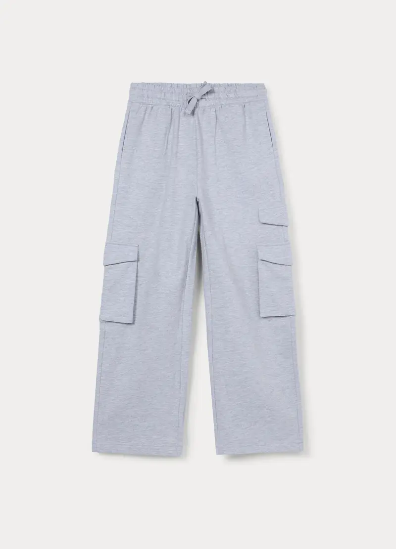 Jogger Cargo In French Terry Di Puro Cotone Ragazza, Bambina, Grigio chiaro melange