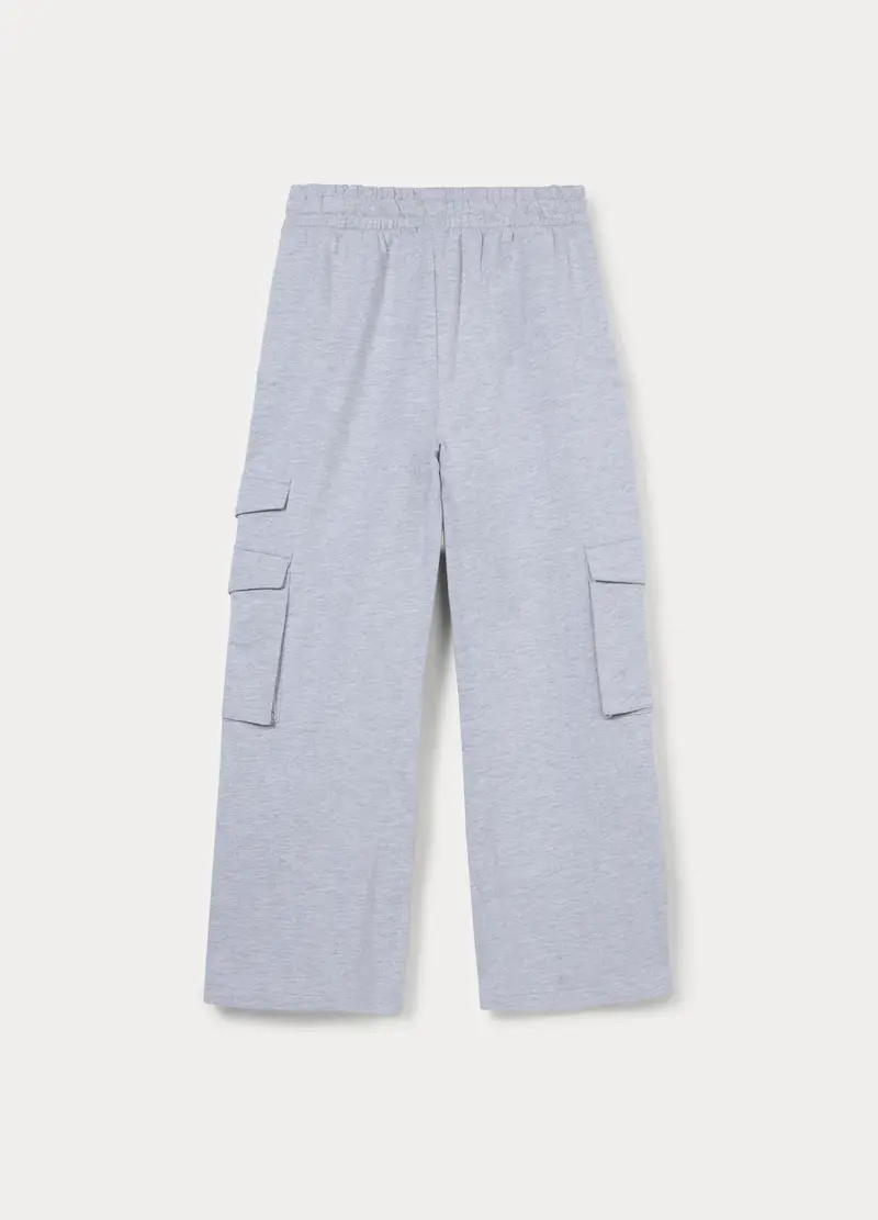Jogger Cargo In French Terry Di Puro Cotone Ragazza, Bambina, Grigio chiaro melange miniatura 2