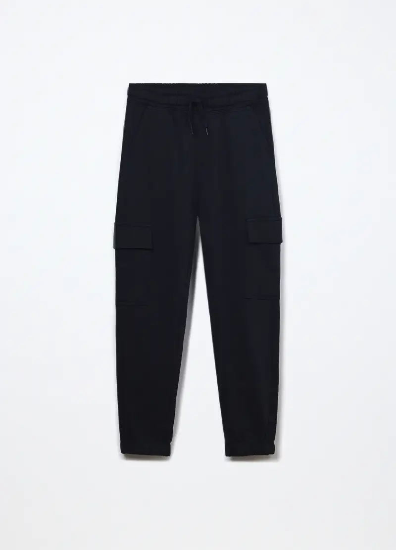 Jogger Cargo In French Terry Di Puro Cotone Ragazzo, Bambino, Blu scuro