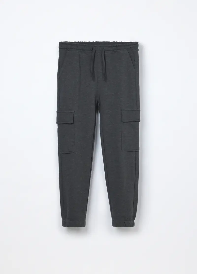 Blukids, Jogger Cargo In French Terry Di Puro Cotone Ragazzo, Bambino, Grigio chiaro melange, Taglia: 9-10