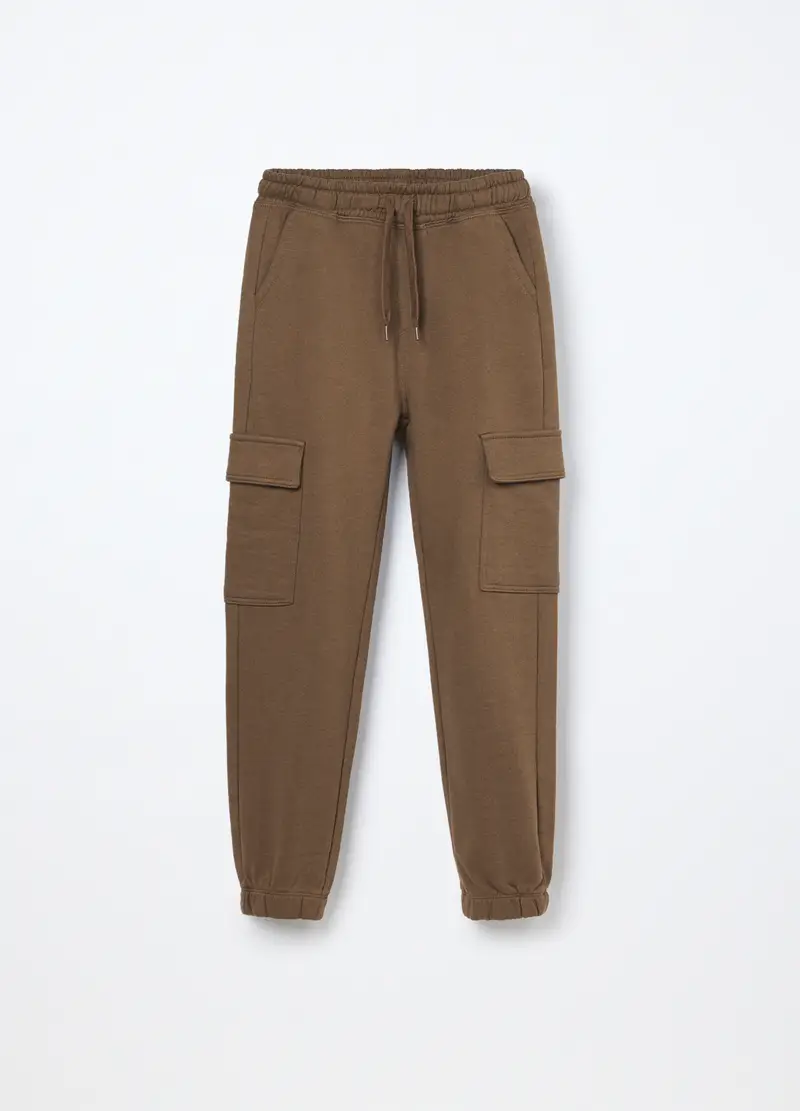 Jogger Cargo In French Terry Di Puro Cotone Ragazzo, Bambino, Marrone cioccolato