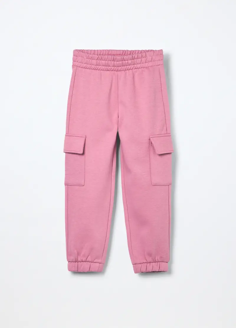 Jogger Cargo In Misto Cotone Fleece Bambina, Rosa pastello