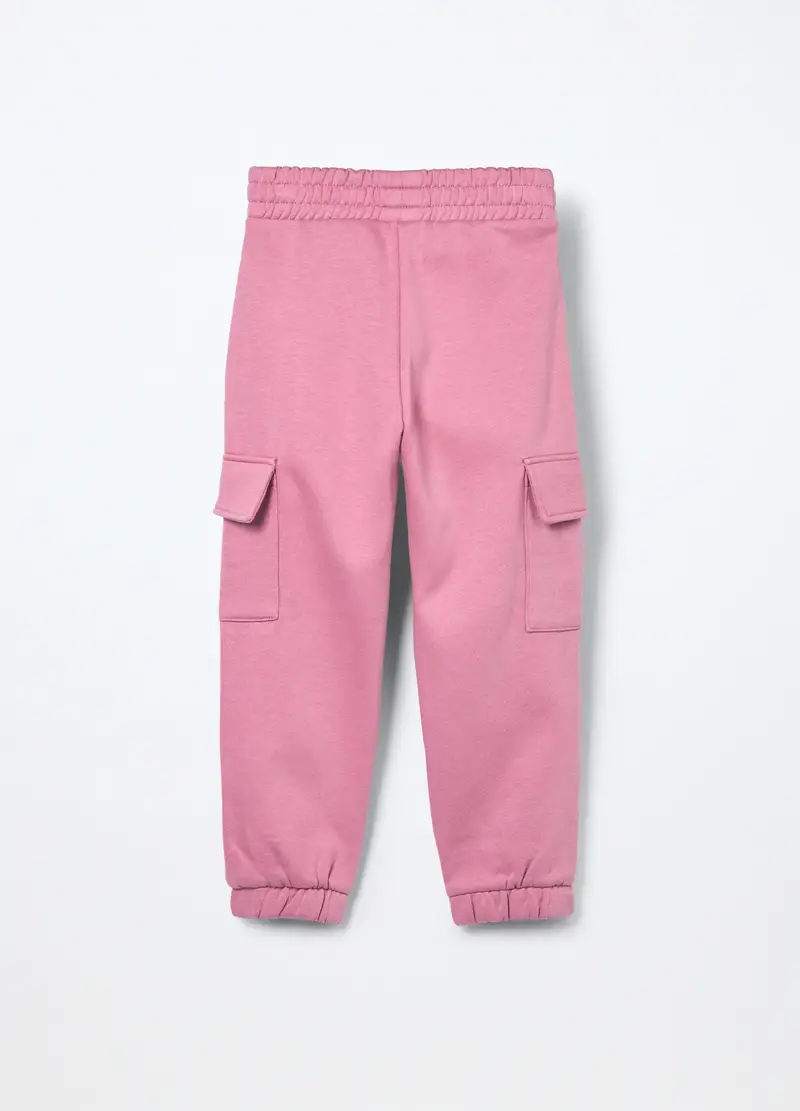 Jogger Cargo In Misto Cotone Fleece Bambina, Rosa pastello miniatura 2
