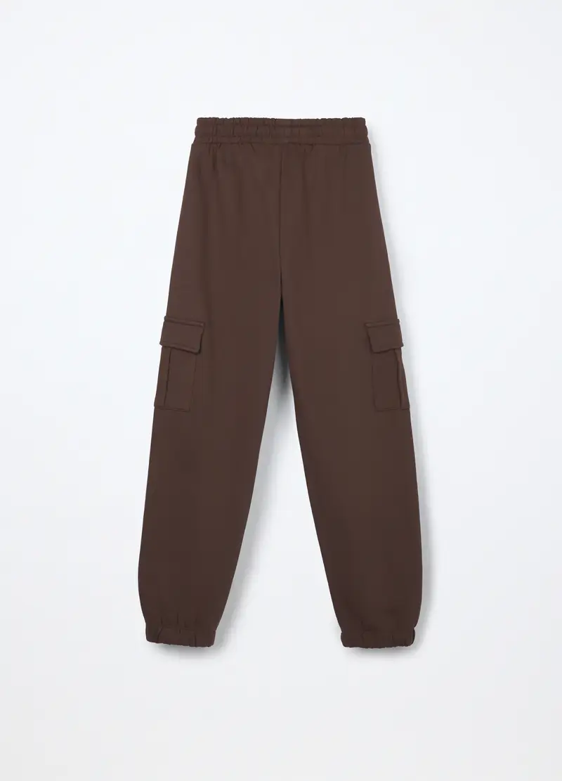 Jogger Cargo In Misto Cotone Fleece Ragazza, Bambina, Marrone cioccolato miniatura 2