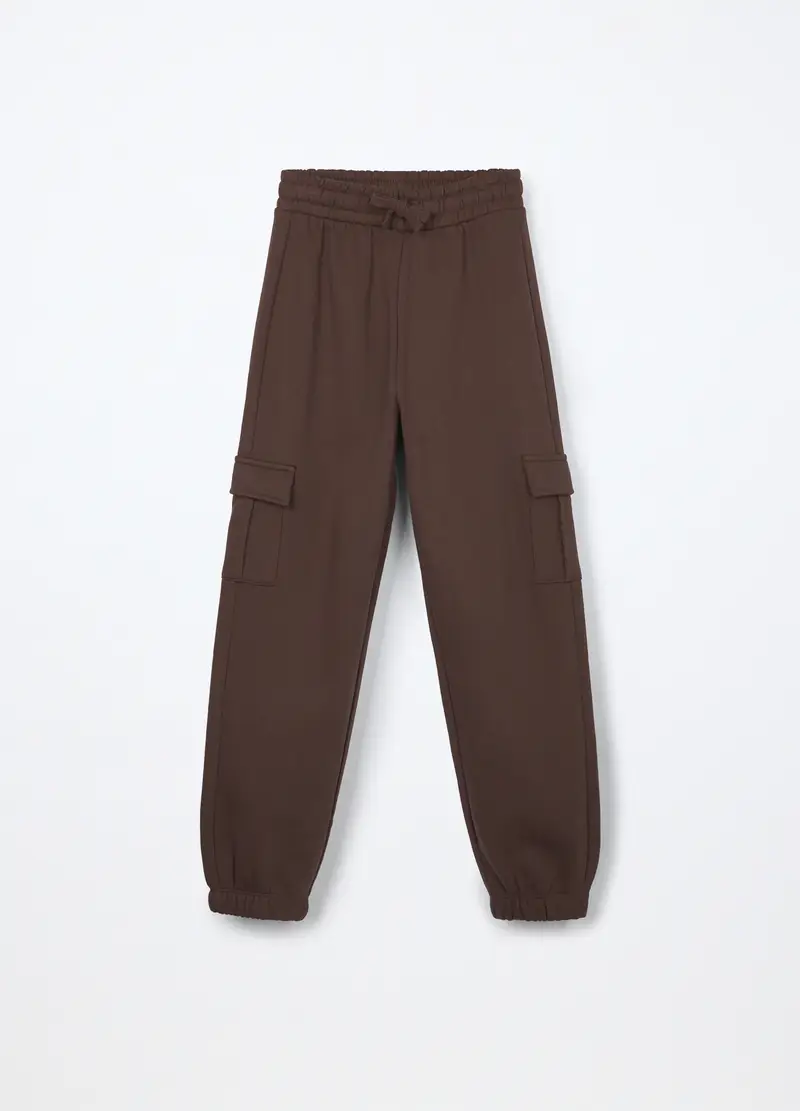 Jogger Cargo In Misto Cotone Fleece Ragazza, Bambina, Marrone cioccolato