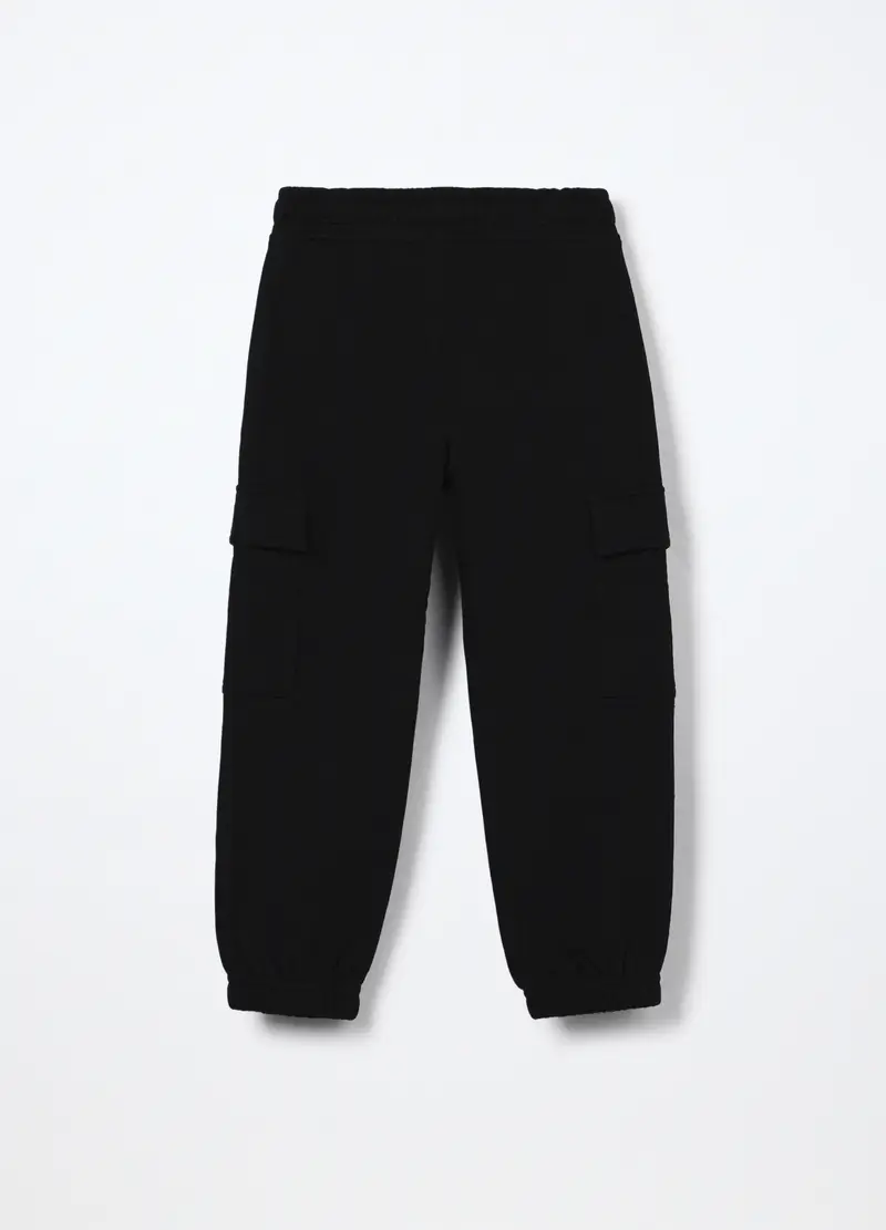 Jogger Cargo In Puro Cotone Fleece Bambino, Nero miniatura 2