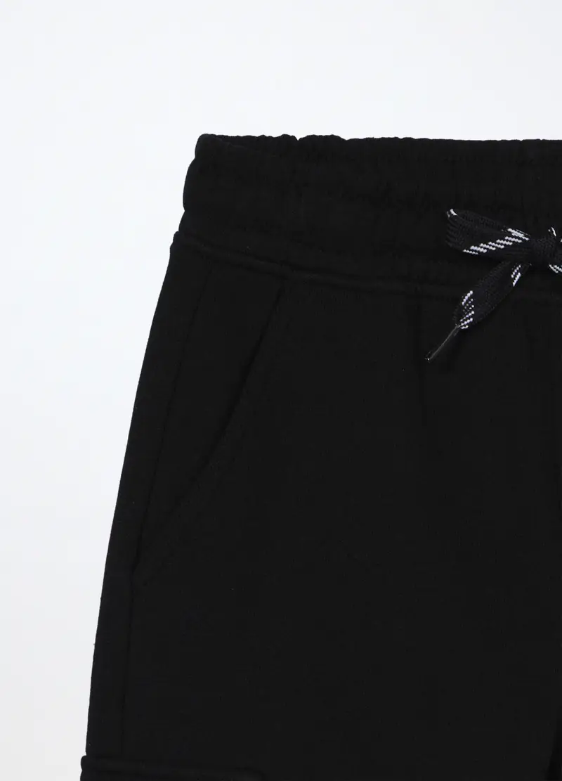 Jogger Cargo In Puro Cotone Fleece Bambino, Nero miniatura 3