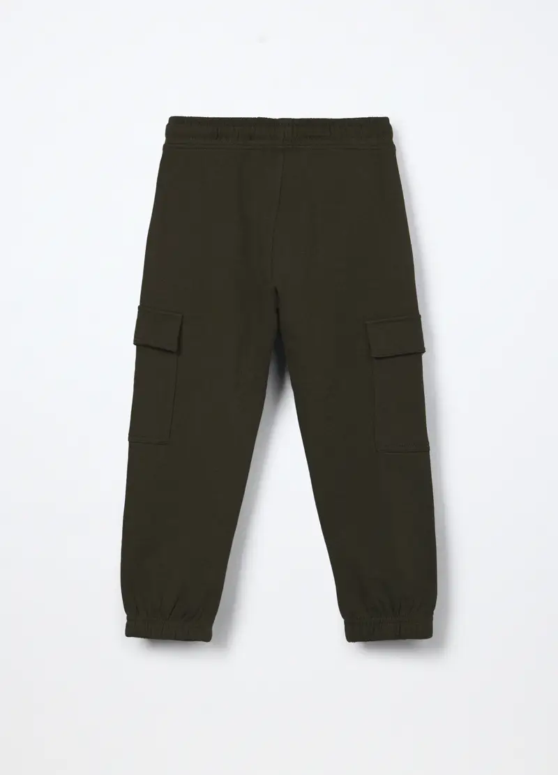 Jogger Cargo In Puro Cotone Fleece Bambino, Verde scuro miniatura 2