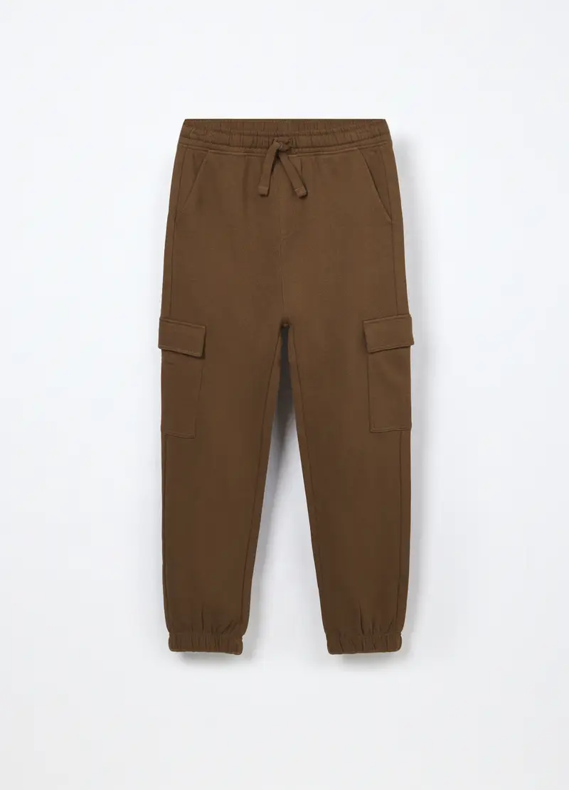 Jogger Cargo In Puro Cotone Fleece Ragazzo, Bambino, Marrone cioccolato