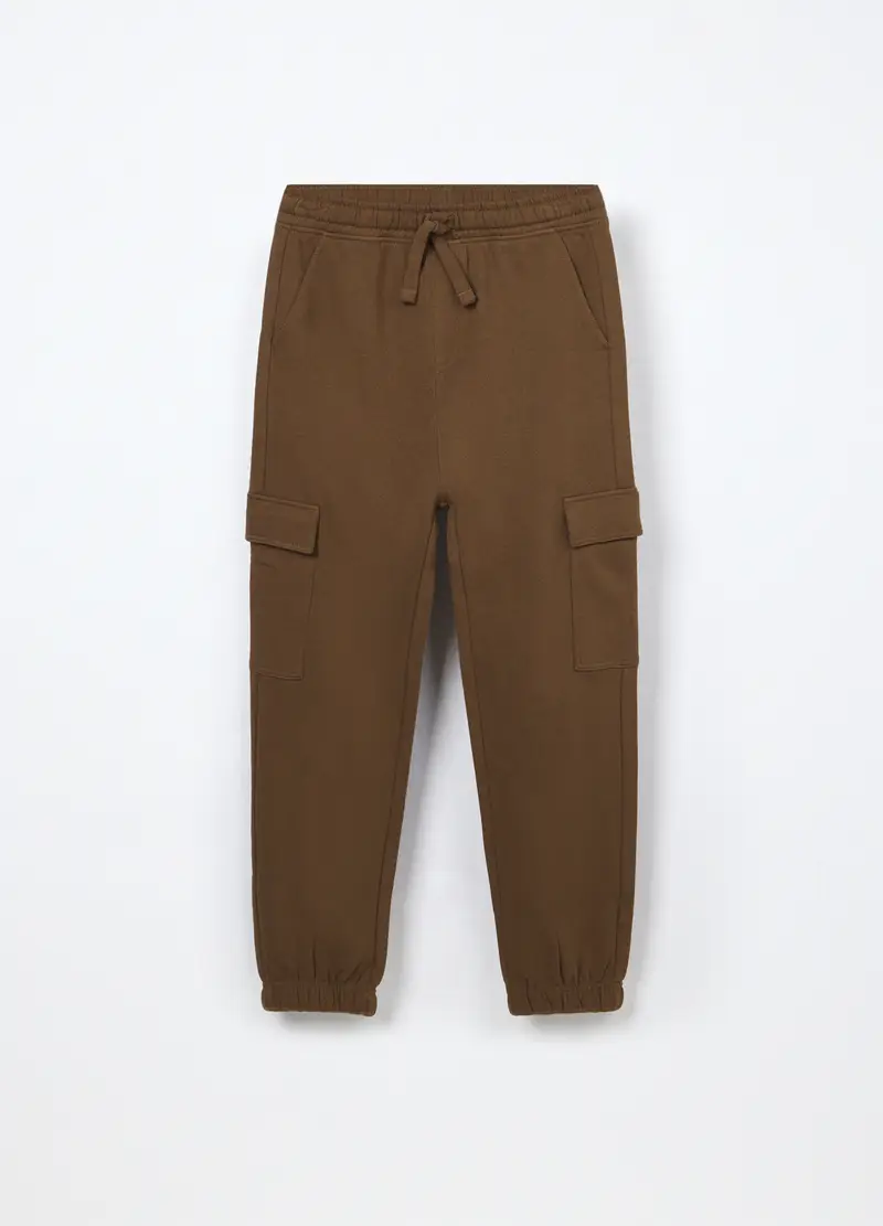 Jogger Cargo In Puro Cotone Fleece Ragazzo, Bambino, Marrone cioccolato