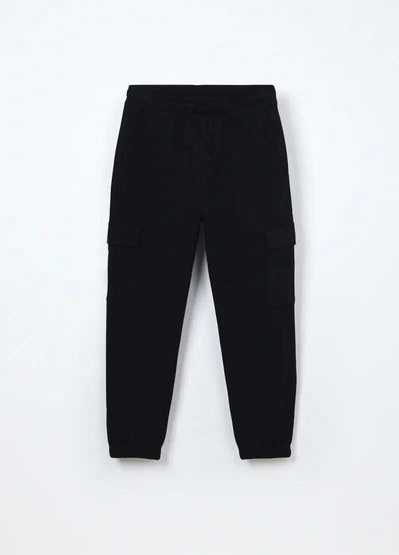 Jogger Cargo In Puro Cotone Fleece Ragazzo, Bambino, Nero