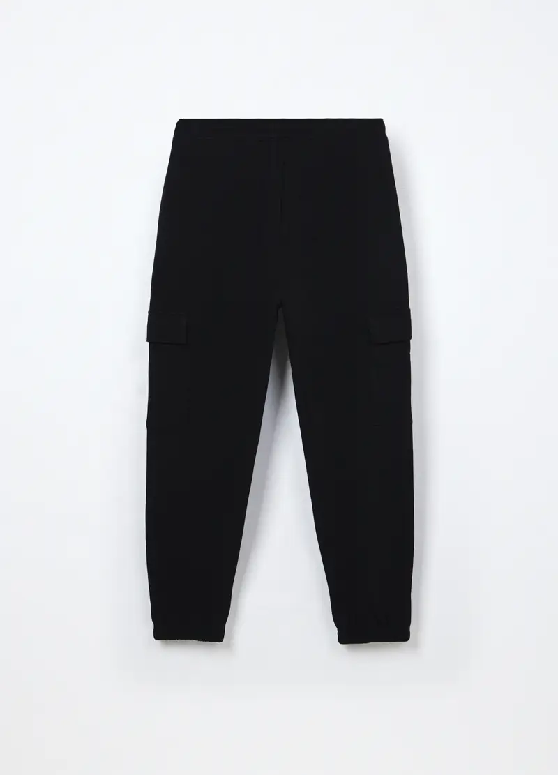 Jogger Cargo In Puro Cotone Fleece Ragazzo, Bambino, Nero miniatura 2