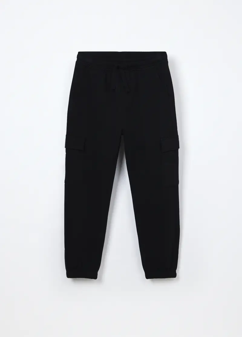 Jogger Cargo In Puro Cotone Fleece Ragazzo, Bambino, Nero