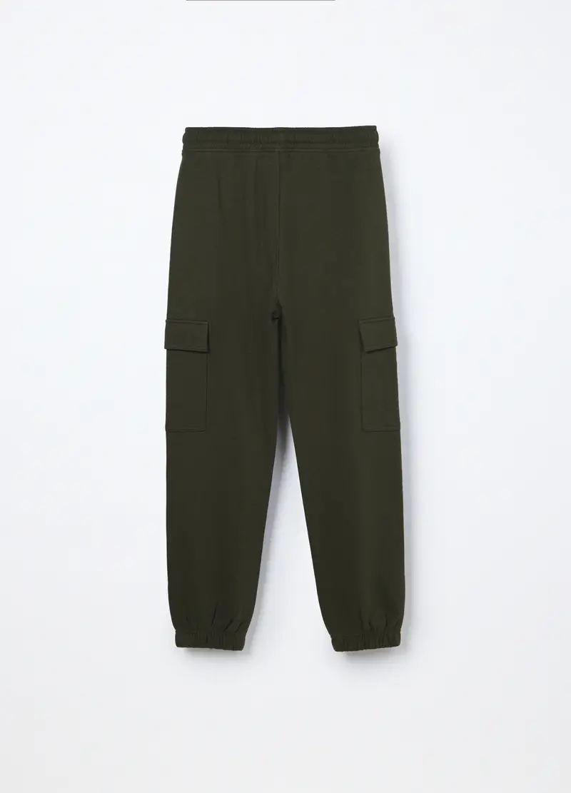 Jogger Cargo In Puro Cotone Fleece Ragazzo, Bambino, Verde scuro miniatura 2