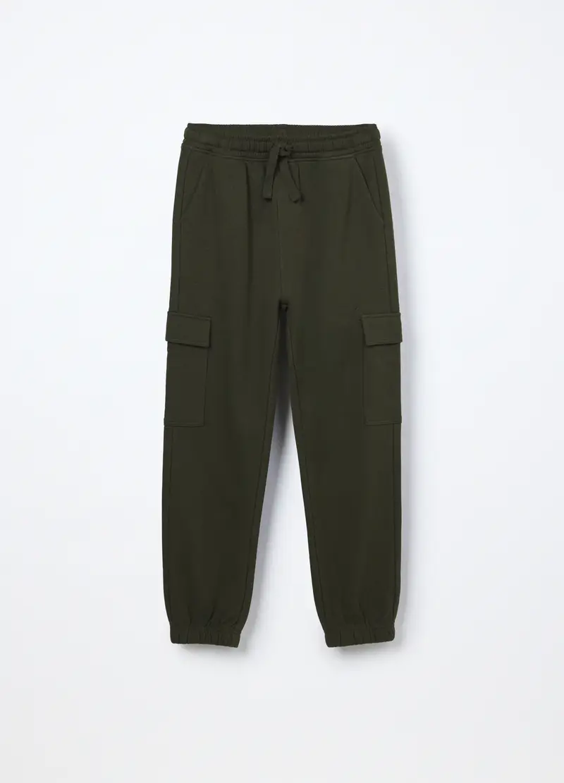 Jogger Cargo In Puro Cotone Fleece Ragazzo, Bambino, Verde scuro