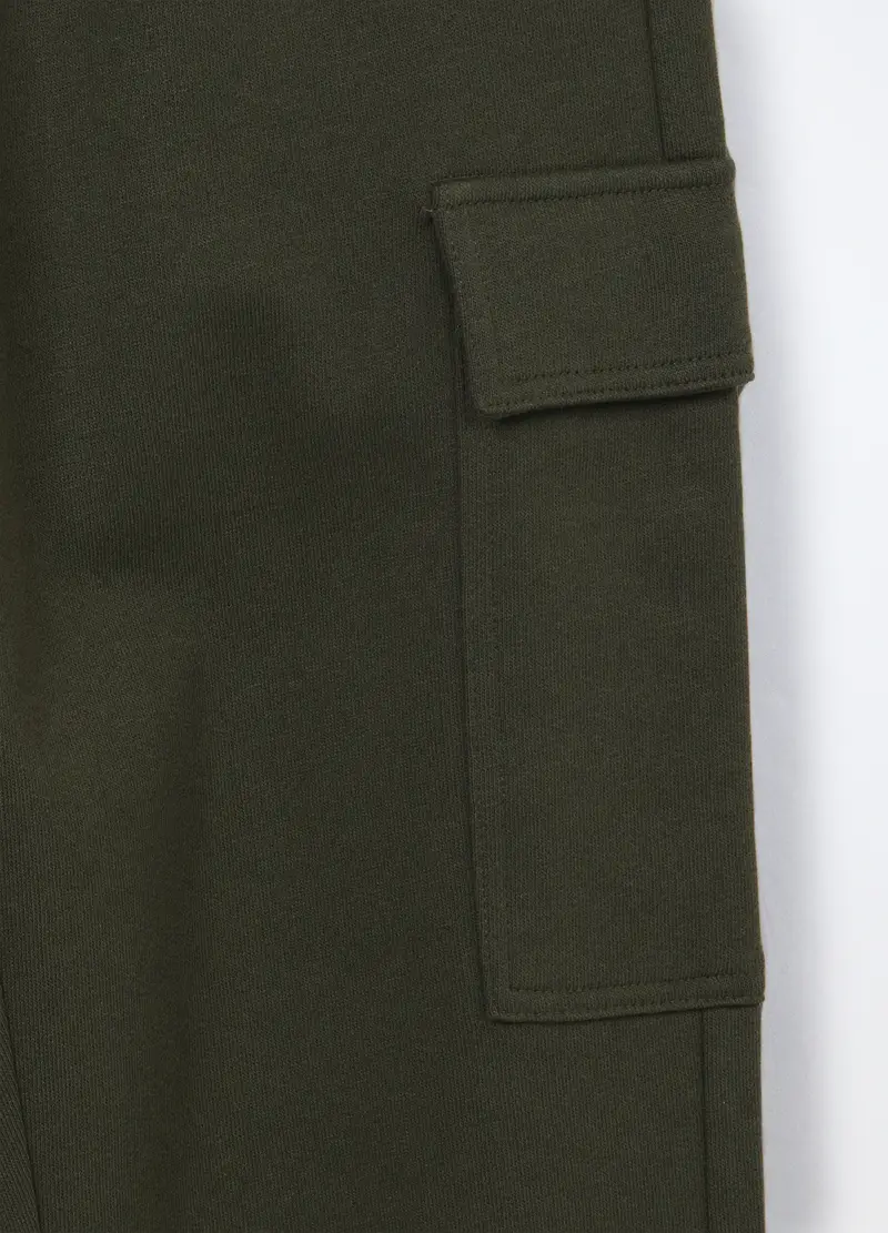 Jogger Cargo In Puro Cotone Fleece Ragazzo, Bambino, Verde scuro miniatura 3