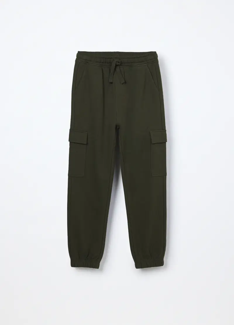 Jogger Cargo In Puro Cotone Fleece Ragazzo, Bambino, Verde scuro
