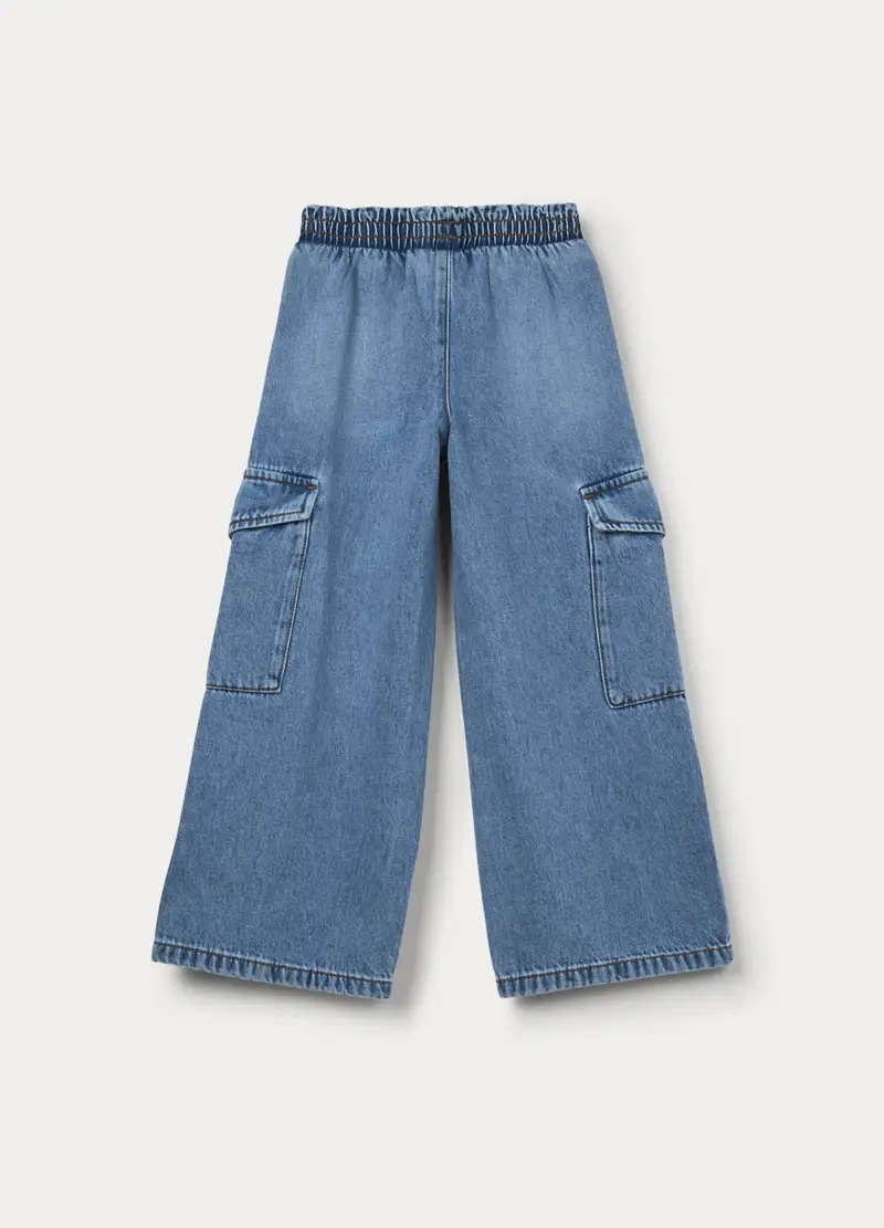 Jogger Cargo Wide Leg In Denim Bambina, Azzurro chiaro miniatura 2