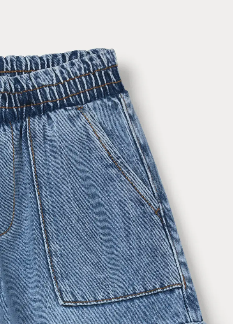 Jogger Cargo Wide Leg In Denim Bambina, Azzurro chiaro miniatura 3
