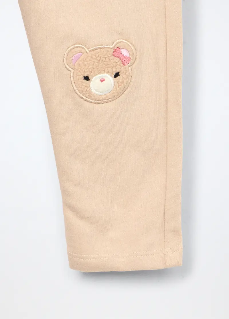 Jogger In Cotone Fleece Stretch Neonata, Bambina, Beige chiaro miniatura 3