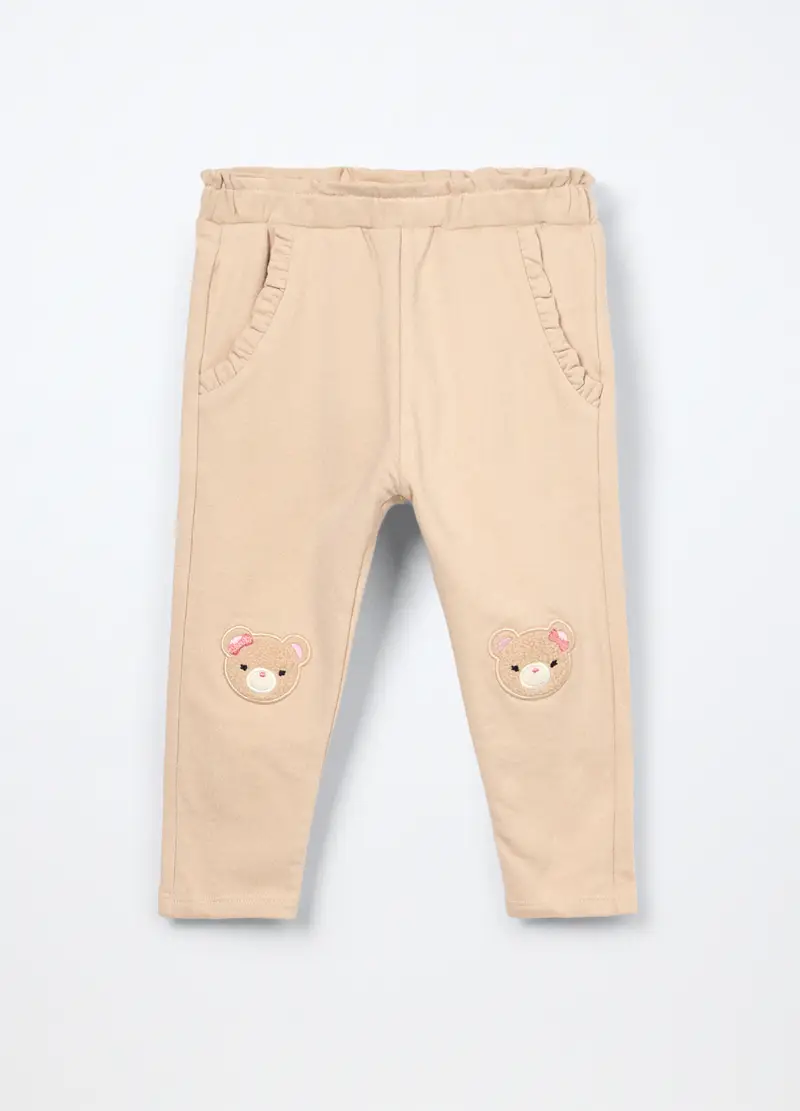 Jogger In Cotone Fleece Stretch Neonata, Bambina, Beige chiaro
