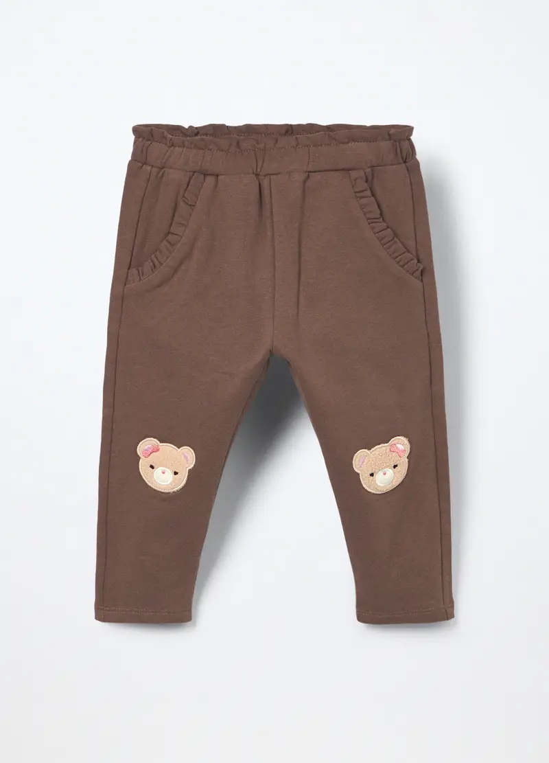 Jogger In Cotone Fleece Stretch Neonata, Bambina, Marrone cioccolato