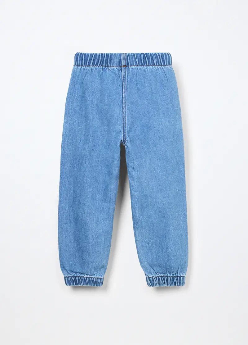 Jogger In Denim Misto Cotone Bambina, Azzurro miniatura 2