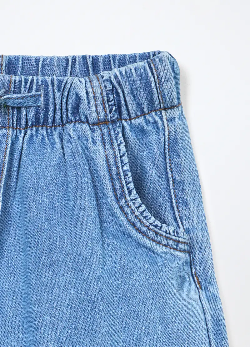 Jogger In Denim Misto Cotone Bambina, Azzurro miniatura 3