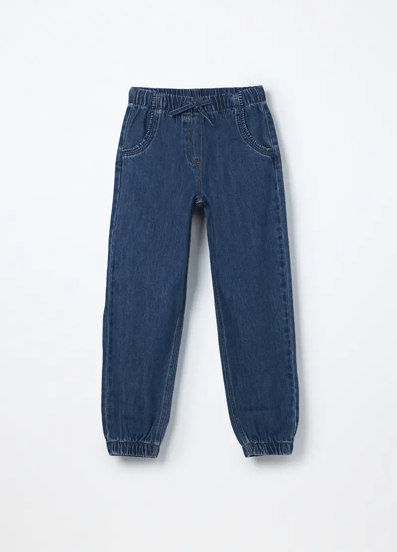 Jogger In Denim Misto Cotone Bambina, Blu Bluette