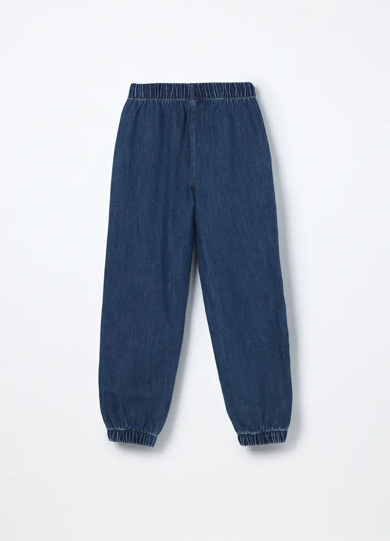 Jogger In Denim Misto Cotone Bambina, Blu Bluette miniatura 2