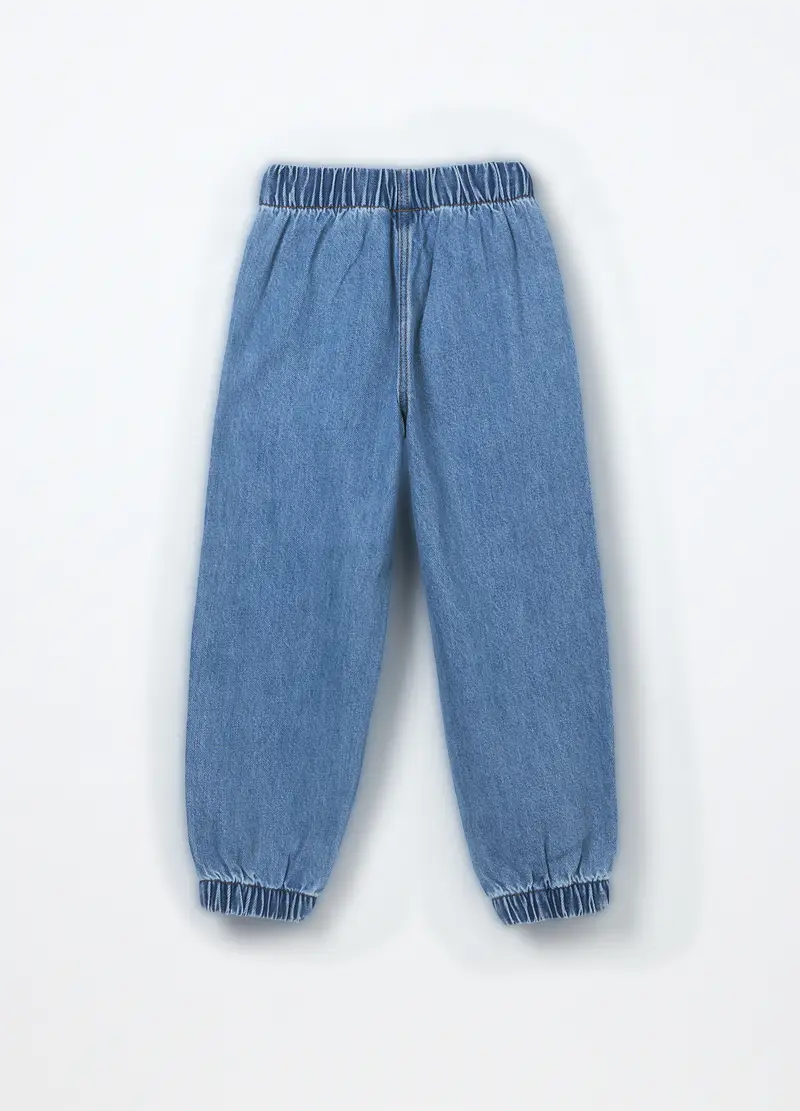 Jogger In Denim Misto Cotone Bambina, Blu denim miniatura 2