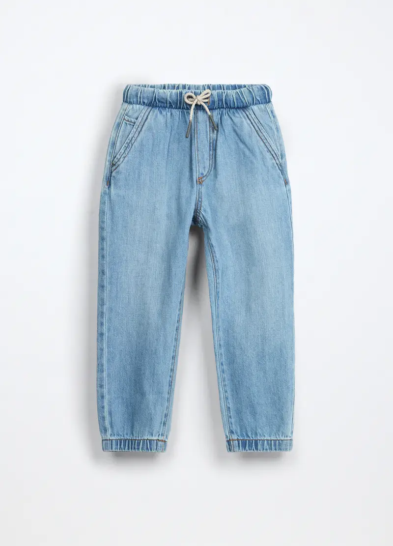 Jogger In Denim Misto Cotone Bambino, Azzurro chiaro