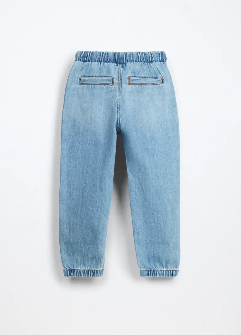 Jogger In Denim Misto Cotone Bambino, Azzurro chiaro miniatura 2