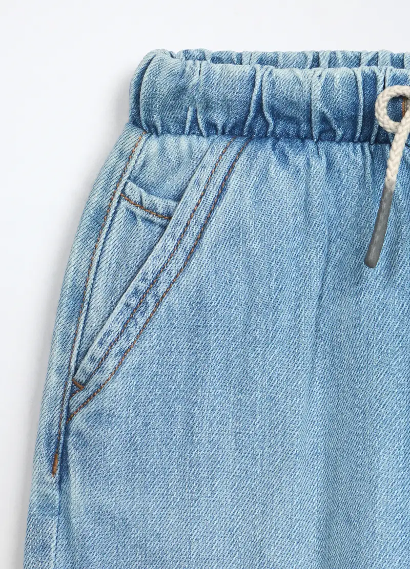 Jogger In Denim Misto Cotone Bambino, Azzurro chiaro miniatura 3