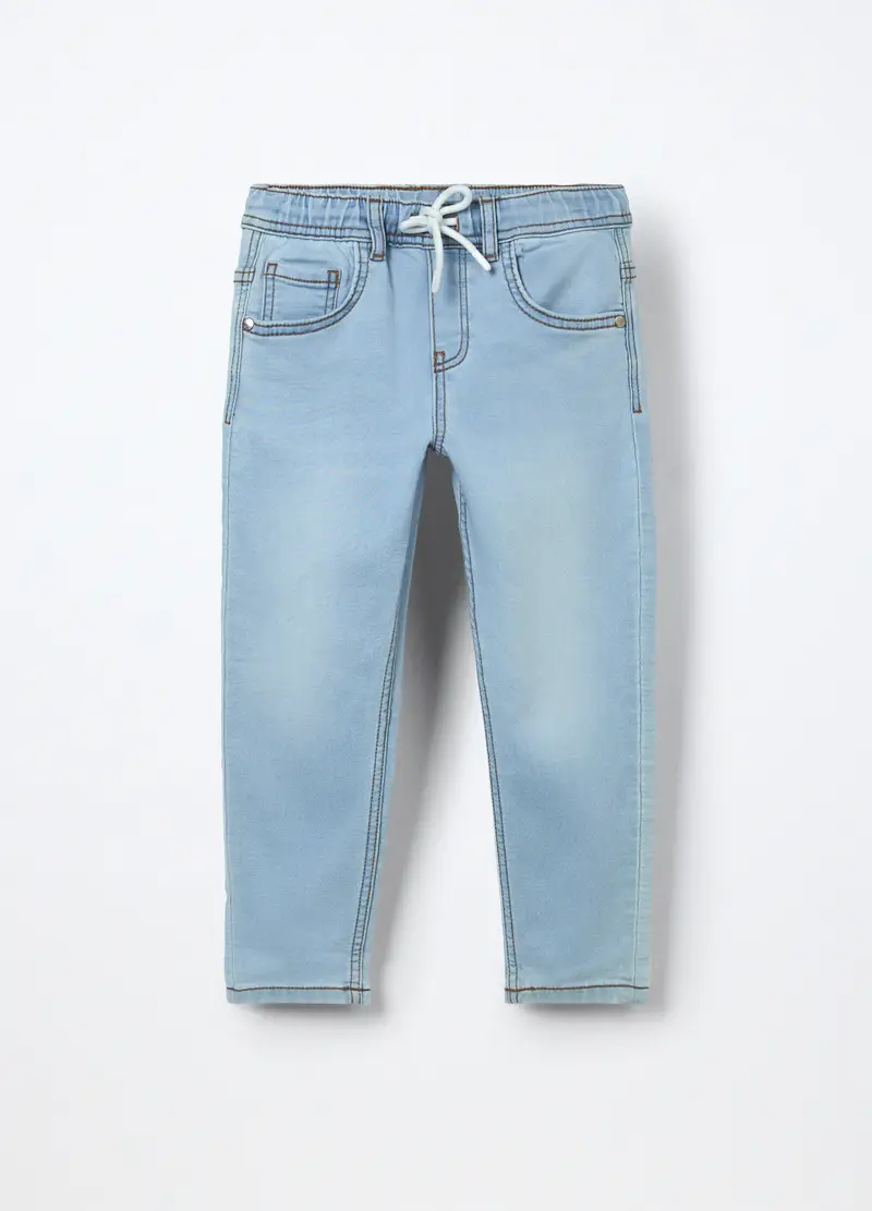 Jogger In Denim Misto Cotone Bambino, Azzurro chiaro