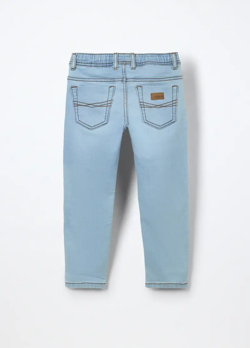 Jogger In Denim Misto Cotone Bambino, Azzurro chiaro miniatura 2