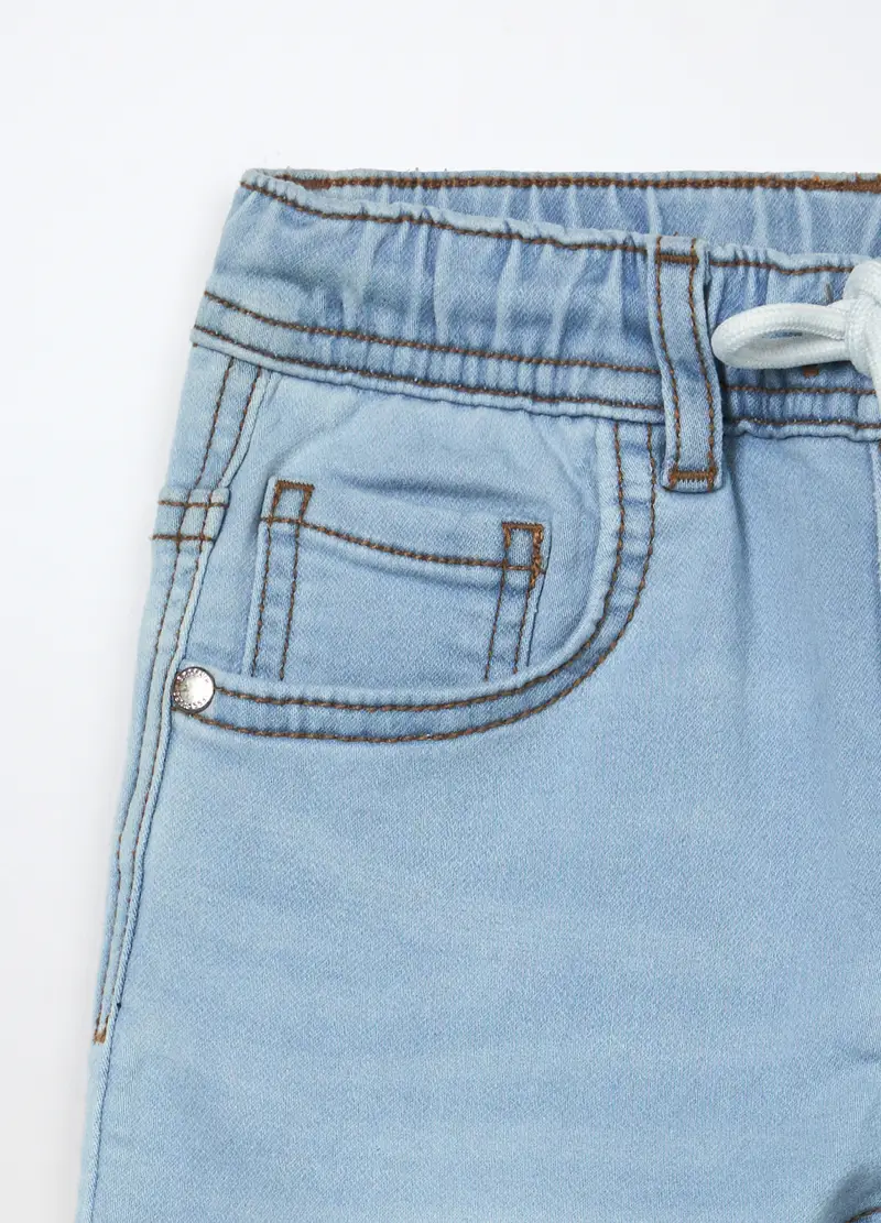 Jogger In Denim Misto Cotone Bambino, Azzurro chiaro miniatura 3