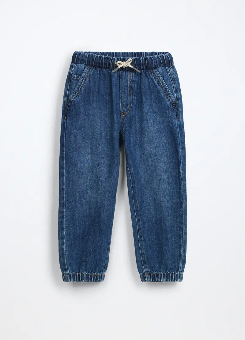 Blukids, Jogger In Denim Misto Cotone Bambino, Blu denim, Taglia: 3-4
