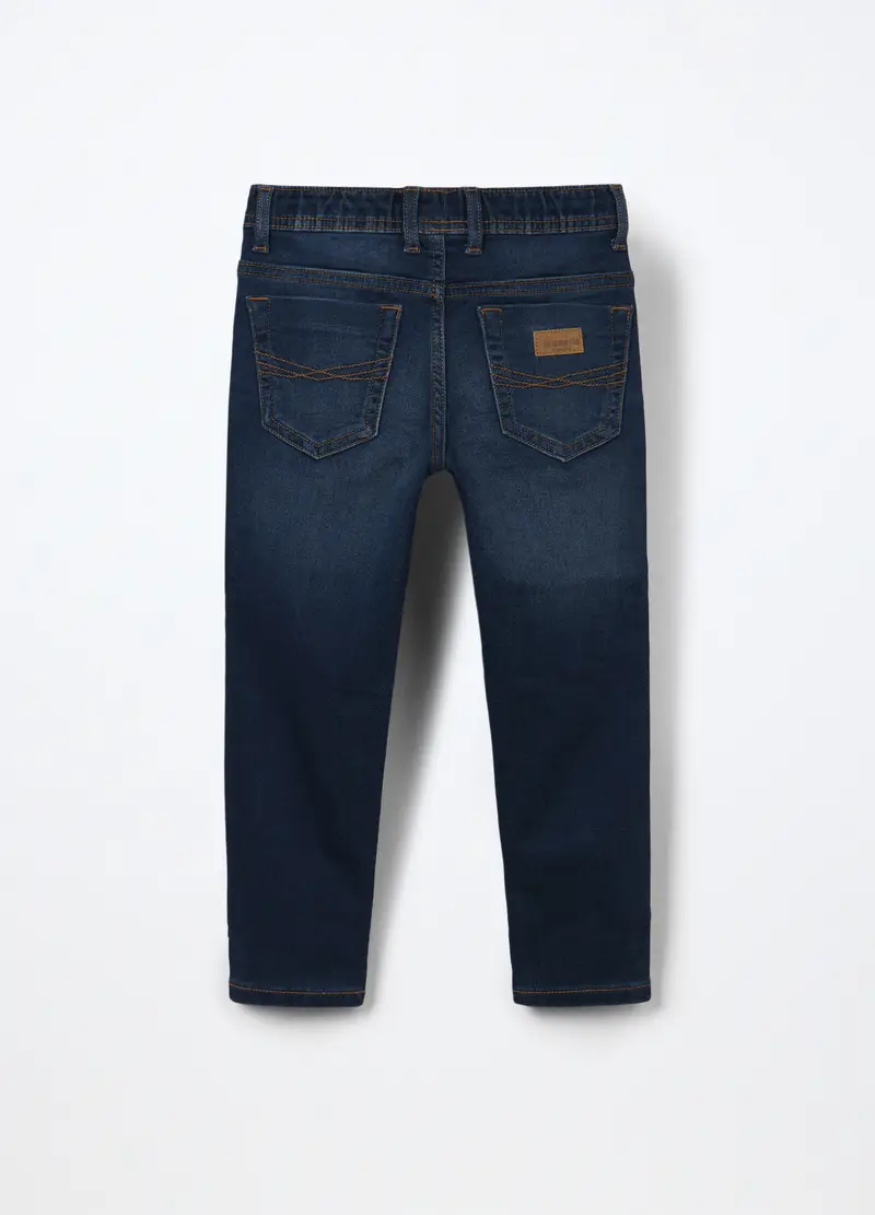 Jogger In Denim Misto Cotone Bambino, Blu scuro miniatura 2