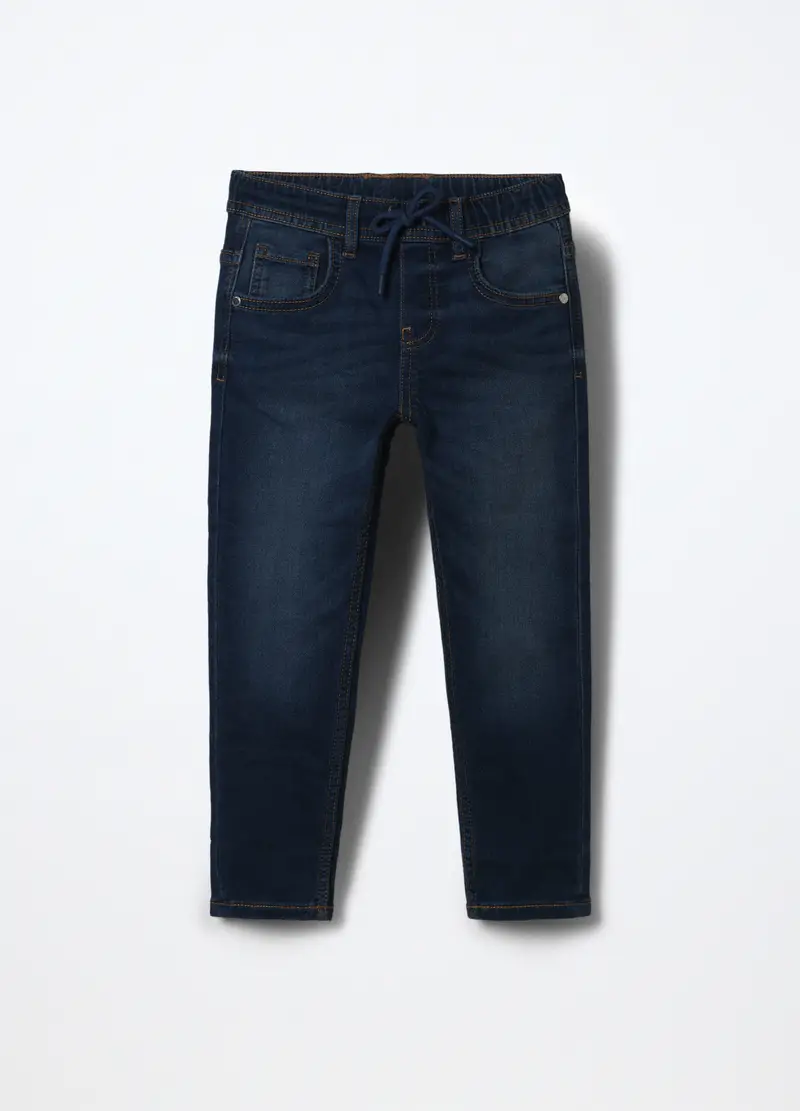 Jogger In Denim Misto Cotone Bambino, Blu scuro