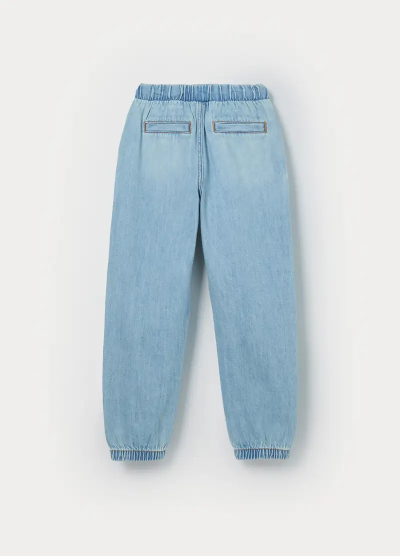 Jogger In Denim Misto Cotone Bambino, Unisex, Azzurro chiaro miniatura 2