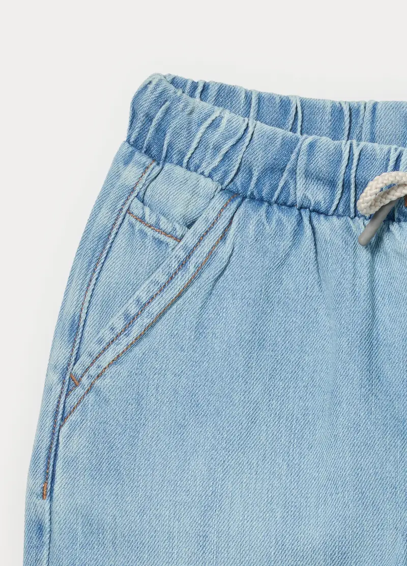 Jogger In Denim Misto Cotone Bambino, Unisex, Azzurro chiaro miniatura 3