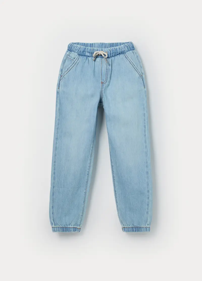 Jogger In Denim Misto Cotone Bambino, Unisex, Azzurro chiaro