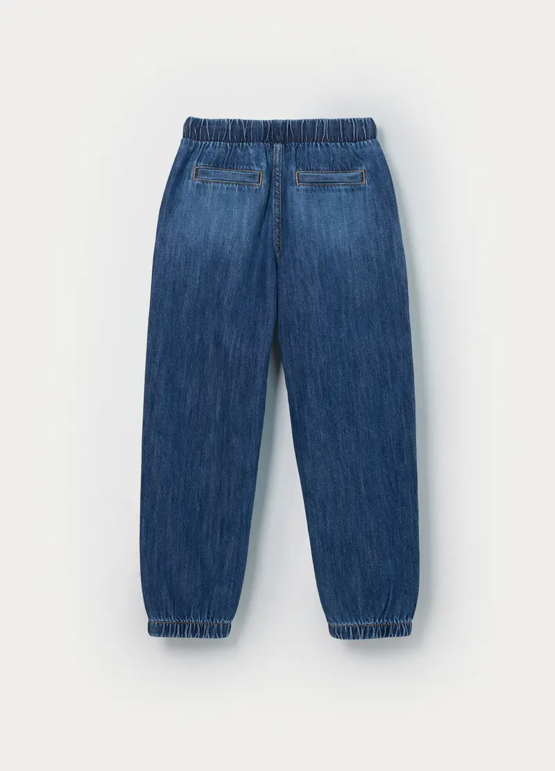Jogger In Denim Misto Cotone Bambino, Unisex, Blu Bluette miniatura 2
