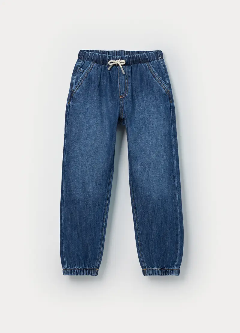 Jogger In Denim Misto Cotone Bambino, Unisex, Blu Bluette