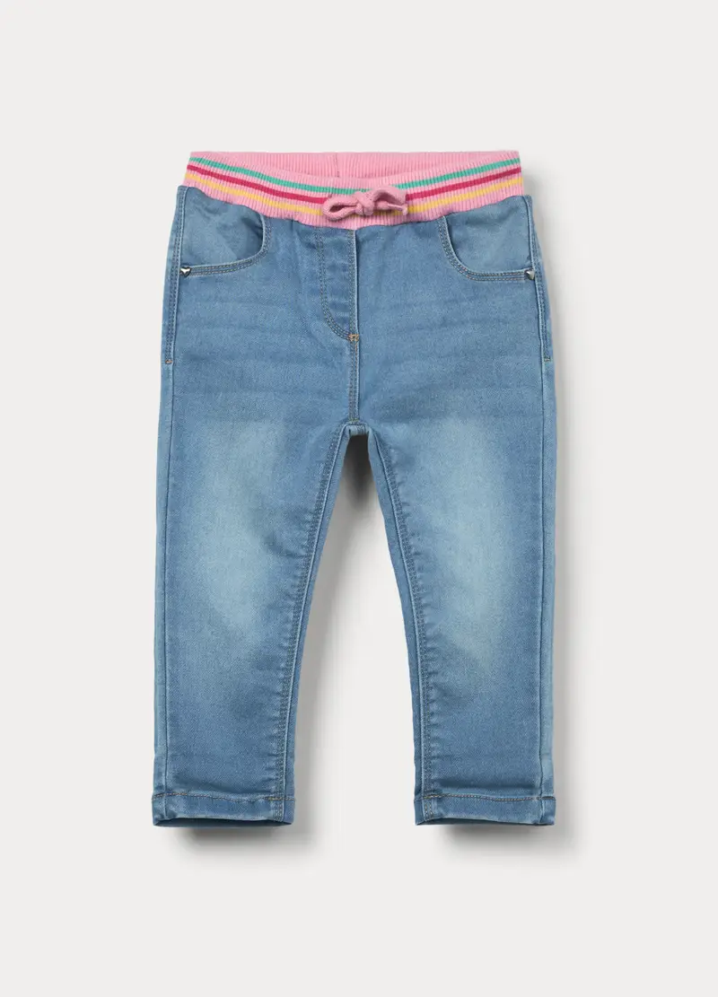 Jogger In Denim Misto Cotone Bimba, Bambina, Azzurro chiaro