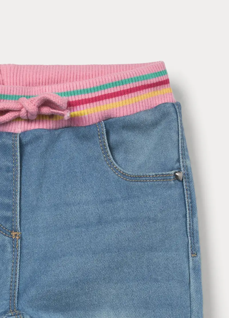 Jogger In Denim Misto Cotone Bimba, Bambina, Azzurro chiaro miniatura 3