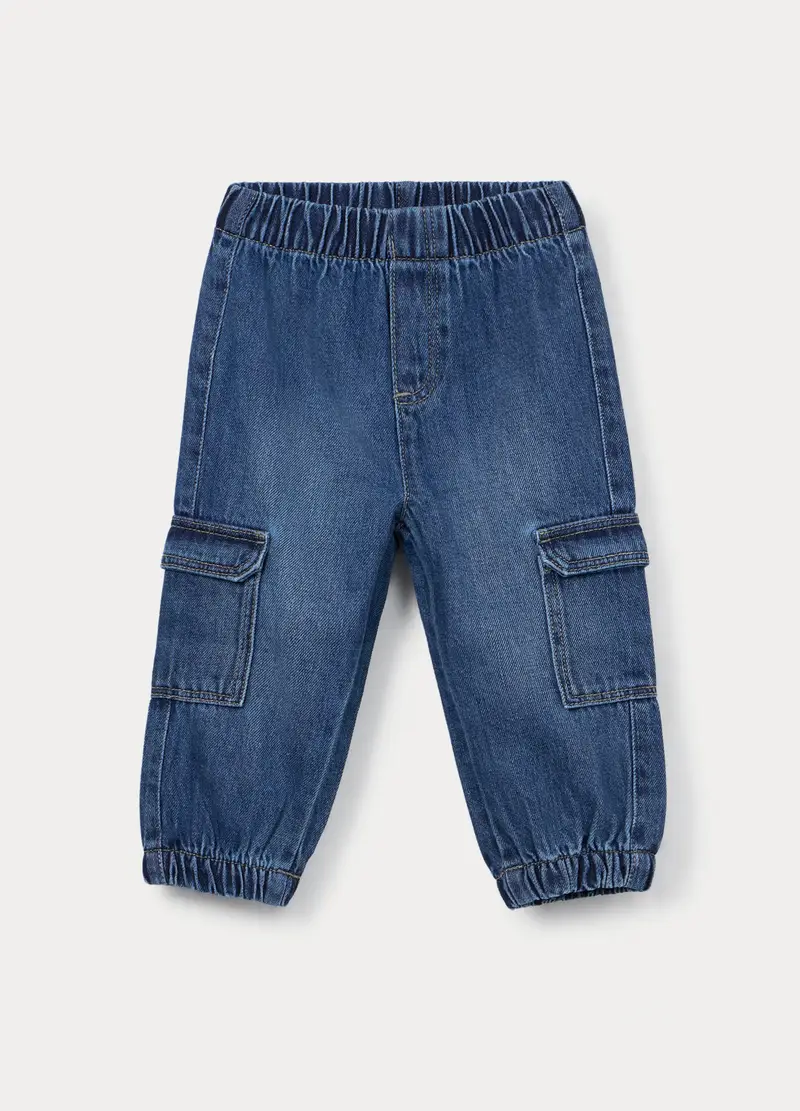 Jogger In Denim Misto Cotone Bimbo, Bambino, Blu denim